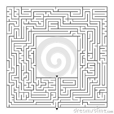 A huge square labyrinth with an entrance and an exit. Simple flat vector illustration isolated on white background. With a place Vector Illustration