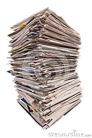 Stack of newspapers on white Stock Photo