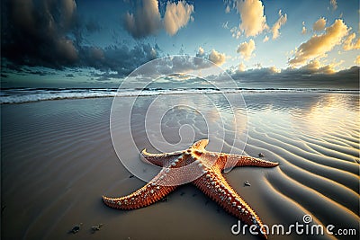 Huge starfish on the beach with a wide angle view Stock Photo