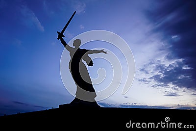 A huge statue of the Motherland Calls on the Mamayev mound Stock Photo