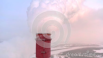 A huge Steam pillar from the power plant or factory pipe, close up. Stock Photo