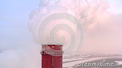 A huge Steam pillar from the power plant or factory pipe, close up. Stock Photo