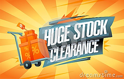 Huge stock clearance, vector banner mockup with boxes on a shopping cart Vector Illustration