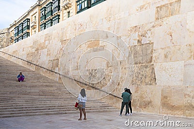 Huge stone wall and stairs as part of Renzo Piano reconstruction project in Valletta Editorial Stock Photo