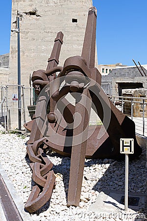 Valletta, Malta, August 2019. Old ship anchors in a military museum, vertical view. Editorial Stock Photo