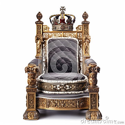 Golden throne on white background. A royal coronation throne fit for an English King. Stock Photo
