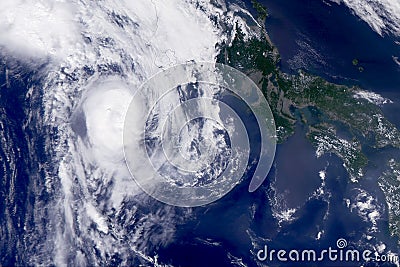 A huge tornado, a cyclone from space Stock Photo