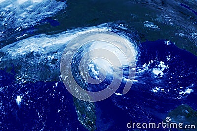 A huge tornado, a cyclone from space. Stock Photo