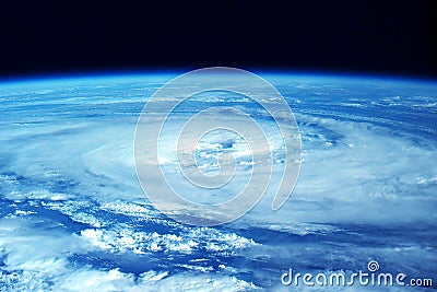 A huge tornado, a cyclone from space. Stock Photo