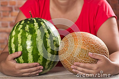 Huge watermelon and melon Stock Photo