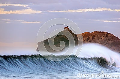 Huge wave breaking in Basque Country Stock Photo