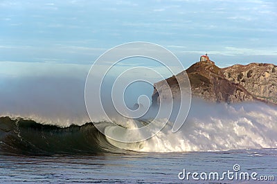 Huge wave breaking in Basque Country Stock Photo