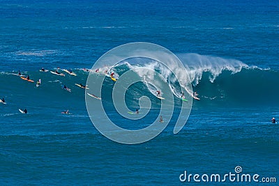 Big wave Waimea Bay Packed Stock Photo