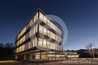 Huge wooden timber sustainable office building Stock Photo