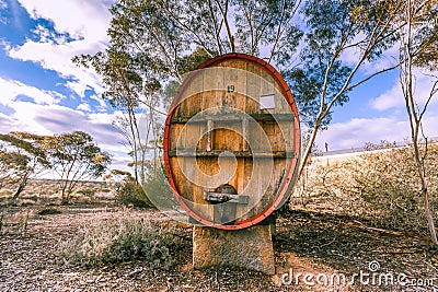 Huge wooden wine barrel. Stock Photo