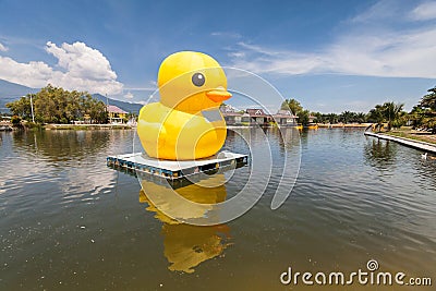 Huge yellow balloon duck Stock Photo
