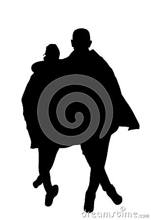 Hugged couple in love vector silhouette illustration isolated. Happy lovers hugging. Boyfriend girlfriend hug Vector Illustration