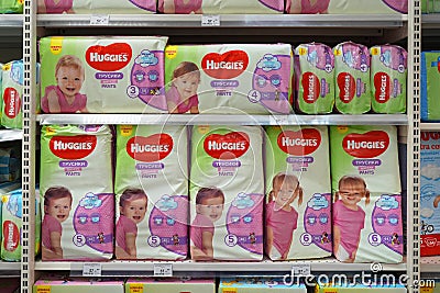 Huggies brand diapers sold in a supermarket. Minsk, Belarus - may 2022 Editorial Stock Photo