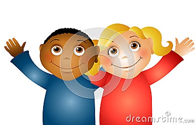 Hugging Children Friends Cartoon Illustration