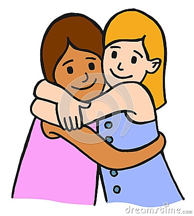 Hugging children friends Vector Illustration
