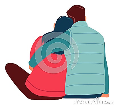 Hugging couple back view. Loving happy relationship Vector Illustration