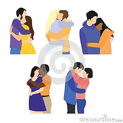 Hugging flat color vector faceless characters set. Happy relatives Vector Illustration