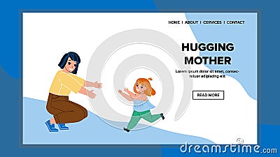 Hugging Mother Running Little Daughter Vector Vector Illustration