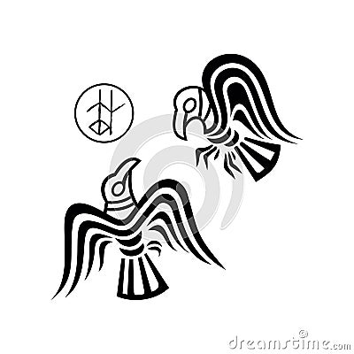 Huginn and muninn - Odin`s ravens Vector Illustration