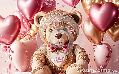 Hugs and Heartbeats A Valentine's Day Soiree with Your Loveable Teddy Bear Stock Photo