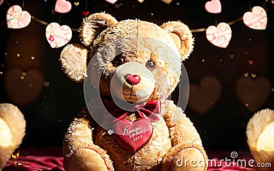 Hugs and Heartbeats A Valentine's Day Soiree with Your Loveable Teddy Bear Stock Photo