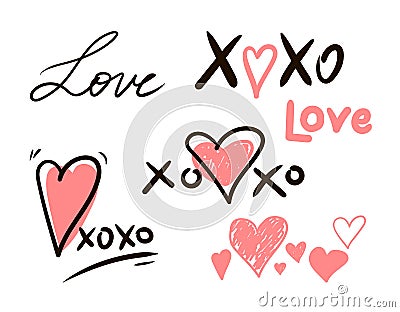 Hugs and kisses and love signs Vector Illustration