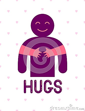 Hugs with loving hands of loved person, lover woman hugging his man and shares love, vector icon logo or illustration in Vector Illustration