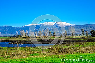 Hula Valley and Mount Hermon, Northern Israel Stock Photo