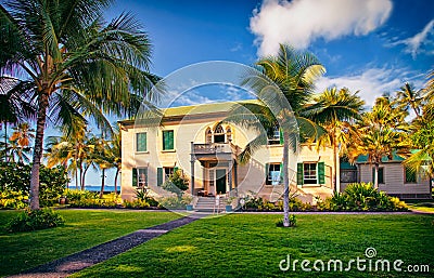 Hulihee Palace, Kailua Town, Kona Coast, Big Island Hawaii Stock Photo