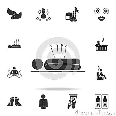 Human acupuncture with needles icon. Detailed set of SPA icons. Premium quality graphic design. One of the collection icons for we Stock Photo