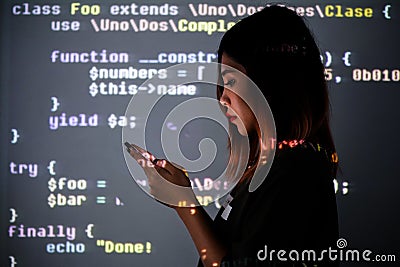Human addicted to smartphone technology | High school girl immersed to information technology Stock Photo