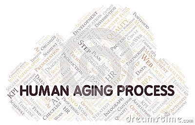 Human Aging Process typography word cloud create with the text only. Stock Photo