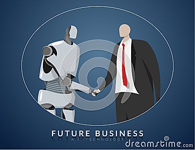 Human and AI working together , future business , technology and innovation concept. AI or artificial intelligence shaking hand Vector Illustration