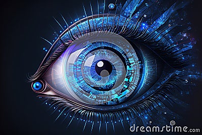 Human android cyborg eye futuristic control protection personal internet security access.Concept robot dna system, future Stock Photo