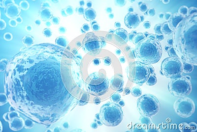 Human or animal cells on blue background. Medicine scientific concept. 3d rendering Stock Photo