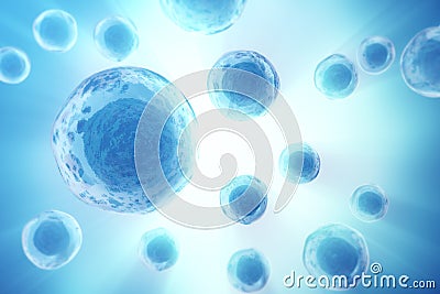 Human or animal cells on blue background. Medicine scientific concept. 3d rendering Stock Photo