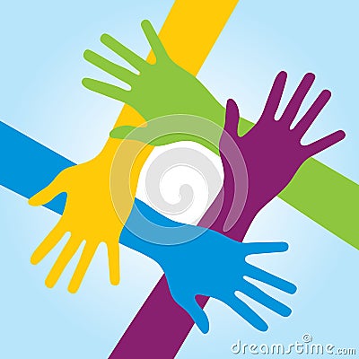 Human arms around colorful and next. Vector Illustration