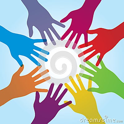 Human arms around colorful and next. Vector Illustration