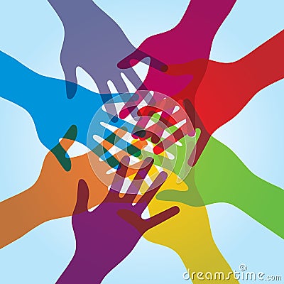 Human arms around colorful and next. Vector Illustration