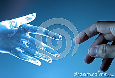 Human and artifical hand Stock Photo