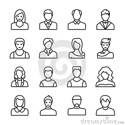 Human Avatars Line Icons Vector Illustration