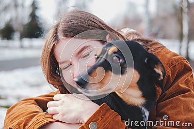 Human being happy with a dog. Stock Photo