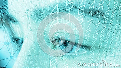 Human biometric data scanning, lines dots and random numbers Stock Photo