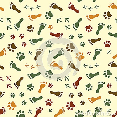 Human and bird feet, cat dog paws colorful seamless pattern, vector Vector Illustration