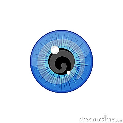 Human blue eyeball iris pupil isolated on white background. Eye Vector Illustration